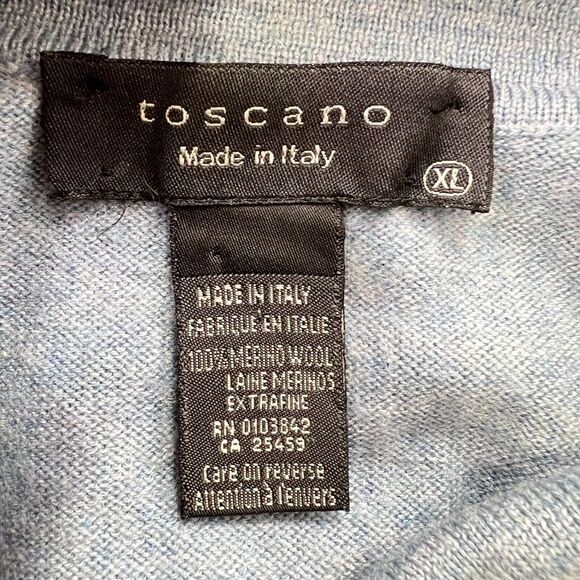 Toscano Sweater Mens XL Blue 100% Merino Wool Button Collar Academia Italy Made - Picture 4 of 8